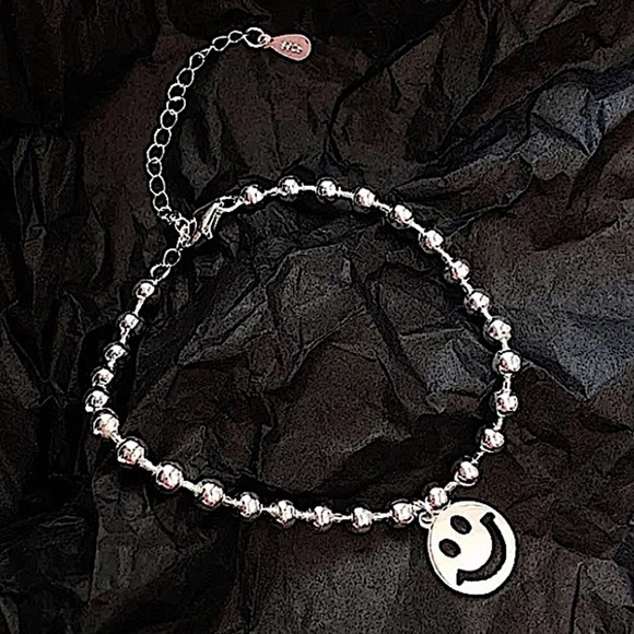 STERLING SILVER HAPPY FACE SMILE BALL BRACELET - Picture 3 of 4